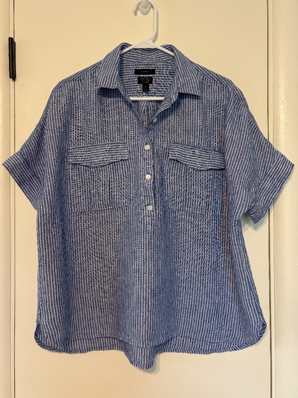 J. Crew Baird McNutt Irish Linen Women's S/S Popover Shirt Top Blouse Size 12